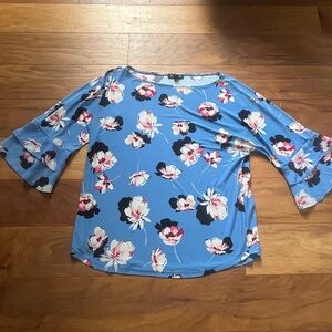Elegant Floral Women's Blouse in Blue